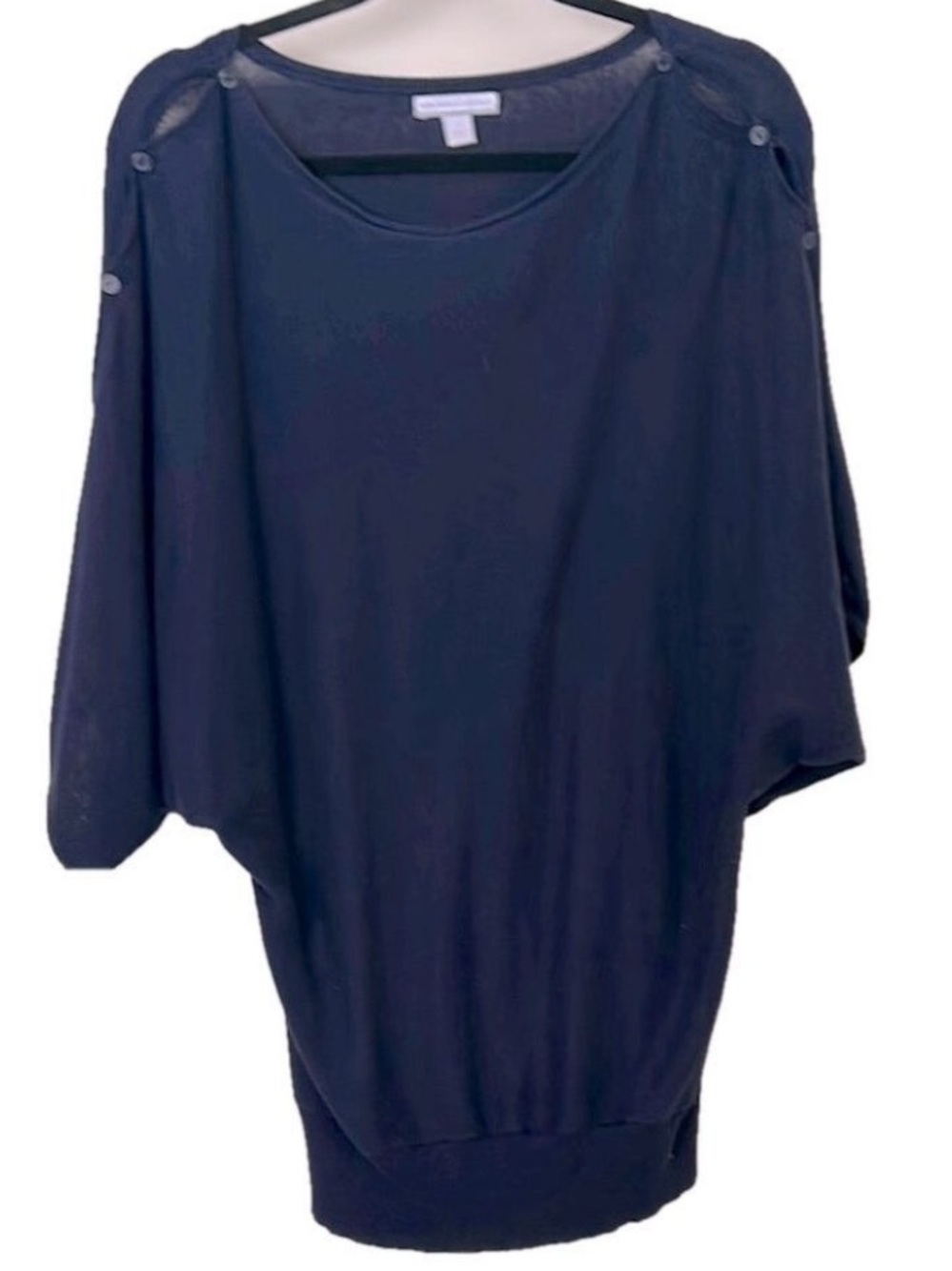 New York & Co Knit Short Sleeve Dolman Sweater Navy Blue Button Size M